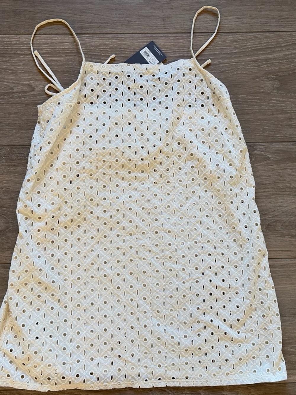 Eyelet Spaghetti Strap Shift Dress in Cream